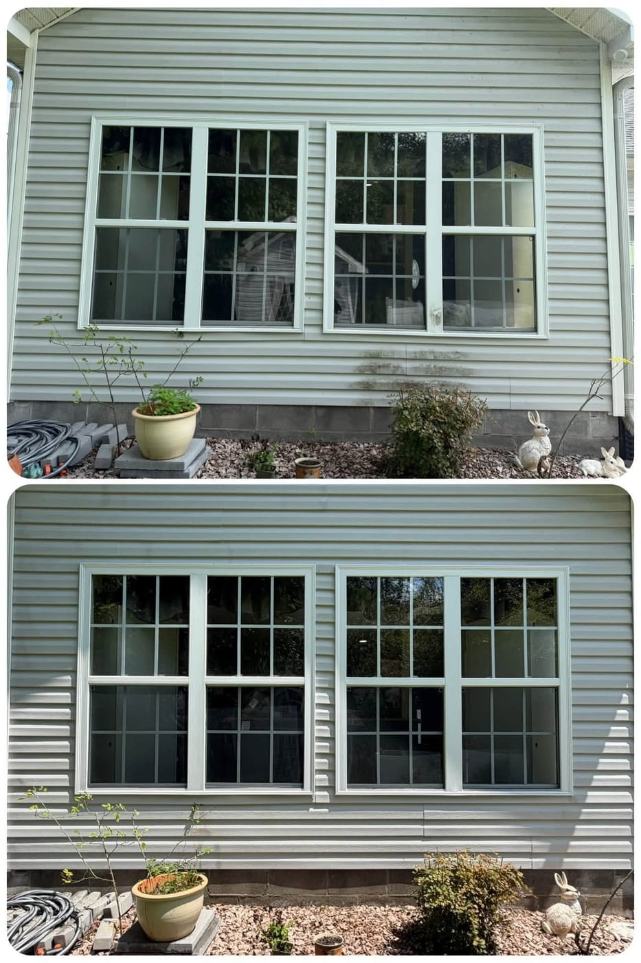 Before and after exterior cleaning by On Edge Lawn Care